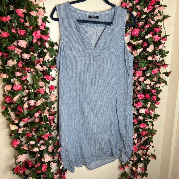 Max Jeans Blue White Striped Tunic Linen Casual Sleeveless Minimalist Staple M - Picture 1 of 8